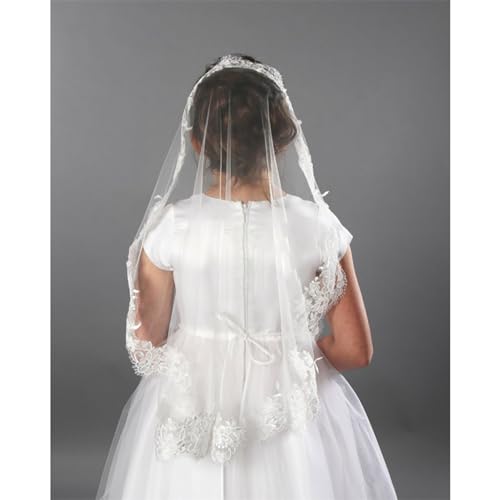 Merroyal First Holy Communion Veil Floral and Lace Veil for Girls,White,37 Inches4