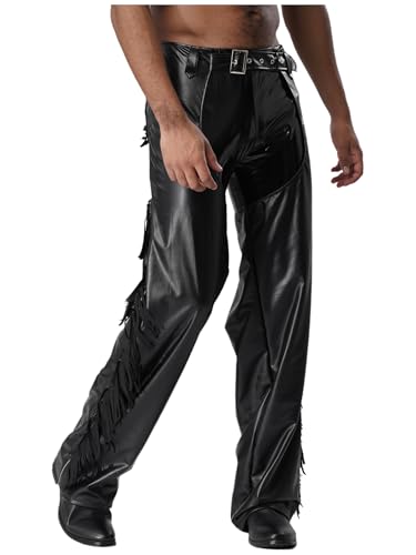 iiniim Mens Patent Leather Hollow Out Motorcycle Riders Chaps Pants Western Cowboy Trousers2