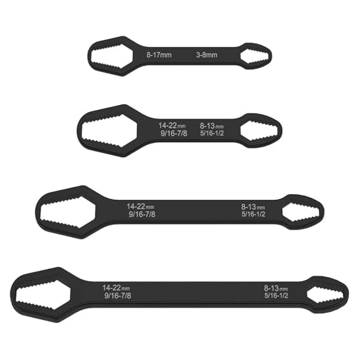 VEEBASY 4 PCS Universal Torx Wrench Double-Head Self-Tightening Wrench 3mm-22mm Adjustable Glasses Wrench Multi-function Metal Wrench for Home Car Bicycle Repair