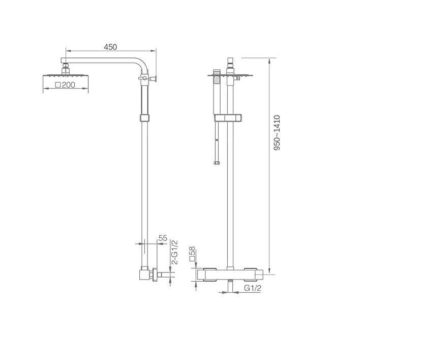 Mice - Columna termostática para ducha - Barra de ducha - Griferia para baño termostatica con rociador cuadrado y de acero inoxidable mango de ducha (Cromo)