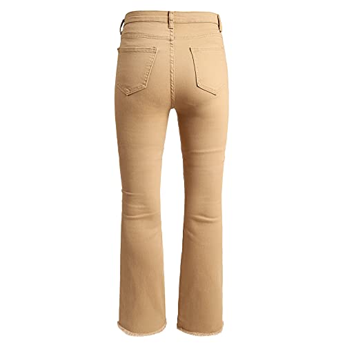 LONGBIDA High Waisted Flare Jeans for Women-Stretch Skinny Bell Bottom Jean Straight Leg Frayed Raw Hem Denim Pants4