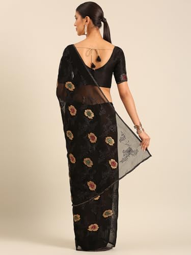 Image of Panzora Women's Chiffon Embroiderd Saree With Blouse Piece