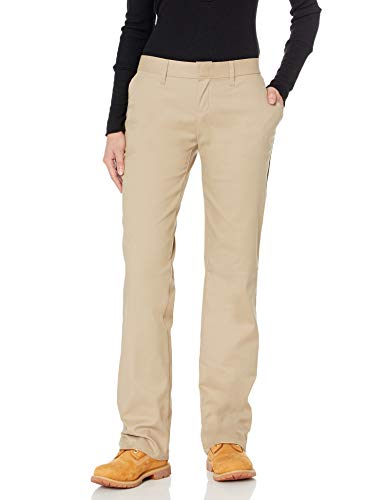 Dickies Women's Wrinkle Resistant Flat Front Twill Pant with Stain Release Finish, Desert Sand, 4 Unhemmed
