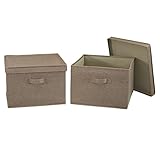 Household Essentials Square Fabric Storage Bins with Lids, Latte, Set of 2