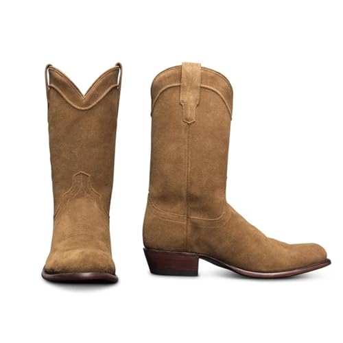 DHAEY Cowboy Boots for Men Women Casual Round Toe Low Heel Rubber SoleWear-Resistant Slip Resistant Retro Classic Country Western Boots for Men (Color : Khaki, Size : 13.5 Women/12 Men)4