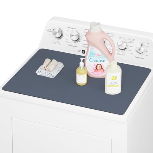 CSKY 1Pc Washer and Dryer Covers for the Top, 25.5''×17.5'' Fabric Laundry Countertop Mat, Anti-Crease Rolled Packaging, Non-Slip Rubber Base, Washer Dryer Topper for Top Load Machine (Slate Gray)
