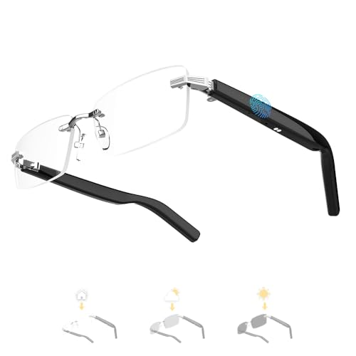 Image of Faifxo Smart Glasses Rimless Smartglasses Sunglasses with Bluetooth Speaker,Remote Control Photo Taking/UV Protection Voice Control (Polarized Lenses)