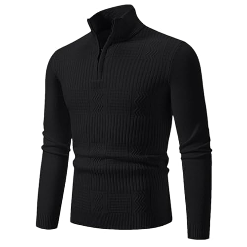 Men Winter Mock Neck Half Zipper Sweater Long Sleeve Slim Fit Warm Knitted Pullovers Tops