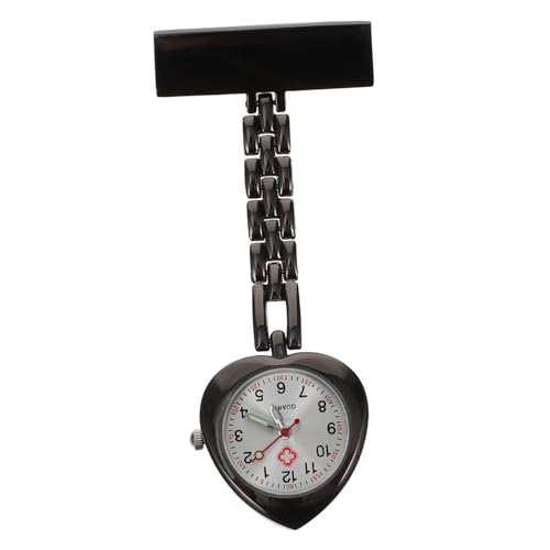CONGARTENO 1個 ハート型の合金ハンギングテーブル 看護 形をした 胸 デジタルナースウォッチ pocket watch 腕時計 ハート チェストウォッチ 女性ナースウォッチ Black