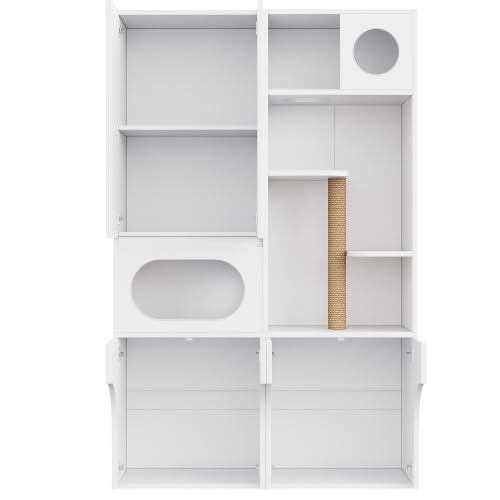 Armario de arena de 195 cm, 2 bandejas con rascador sisal, color blanco