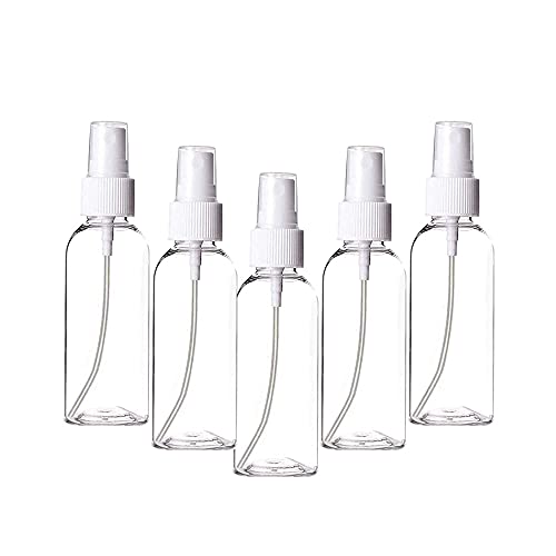50ml Mini Spray Bottles, Portable Plastic Empty Clear Refillable Fine Mist Spray Bottles for Clean Makeup Cosmetic Best Size for Travel（5 Pcs）