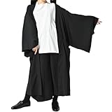 Yukata Men's Unisex Japanese Style Kimono Cardigan Jinbei - Loose Fit Haori, Big Silhouette Mode Fashion, Plain Black (US, Alpha, Large, Regular, Regular, Long Length, Black)