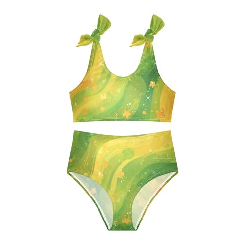 Green Glitter Texture Girls' Two Piece Kids Bikini Set Scoop Neck Bathing Suit Swimwear Adjustable Shoulder Strap3