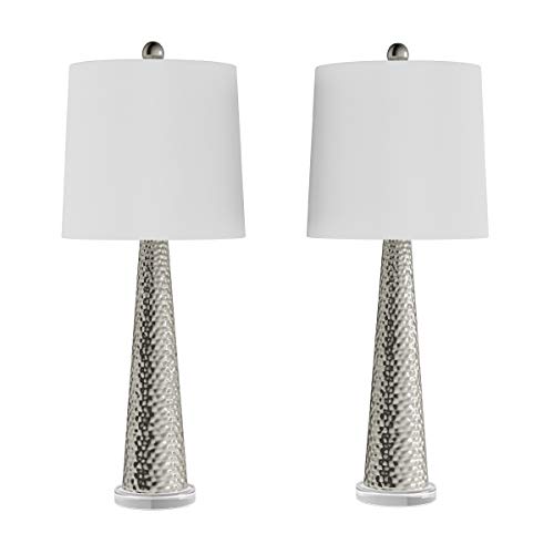 Lavish Home 30 Inch Table Lamps Set of 2 Contemporary Hammered Glass Lights for Bedroom, Living Room, and Office with Energy-Efficient LED Bulbs (Silver)