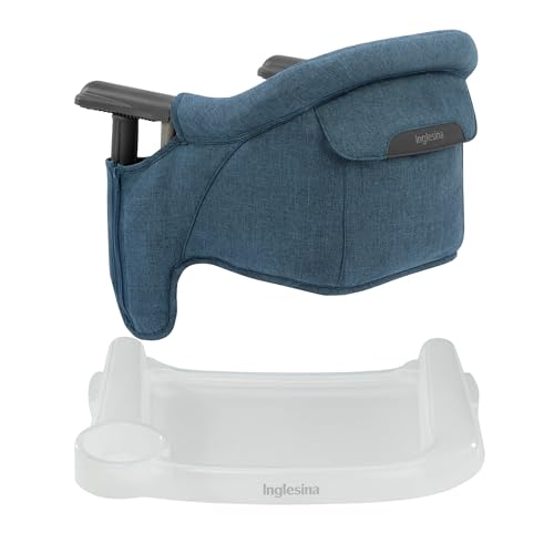 Image of Inglesina Fast Table Chair - Slate Blue Melange + Fast Dining Tray - Portable Baby High Chair - for Babies & Toddlers up to 37 lbs - Fits Tables 0.8'' to 3.5'' Thick - Compact - Travel Bag Included