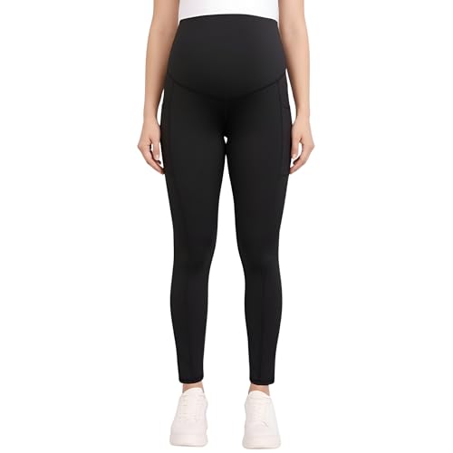 Image of Motherhood Maternity Women's Over the Belly Workout Activewear Pregnancy Leggings with Pockets