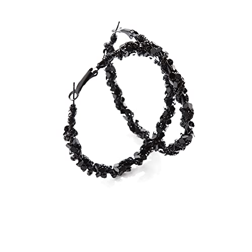 Black Hoop Earrings For Women Statement Oval Dangle Hoops Earrings Chunky Stainless Steel Black Cubic Hoop Earrings For Women Dainty Trendy Hypoallergenic Big Studs Earrings Jewelry