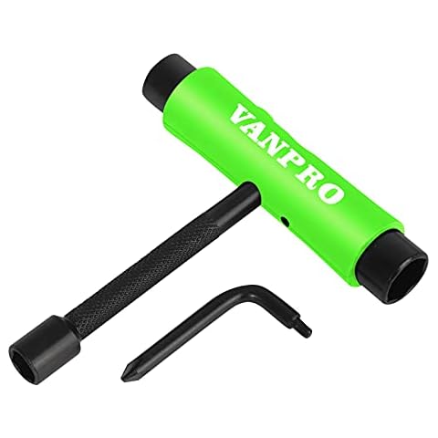 Vanpro All-In-One Skate Tools Multi-function Portable Skateboard T Tool Accessory with T-type Allen Key and L-type Wrench Screwdriver(Snow Upgrade-Green Pack of 1) Cover