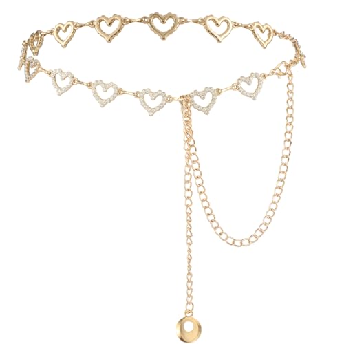 Waist Chain Gold,Heart Shaped Rhinestone Belt Bling Y2K Belt Chain for Women Dresses Jeans Formal Wear Bridal Wedding