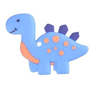 iSWEVEN Dinosaur Shaped Food Grade Silicone Baby Teethers BPA Free Chew Toys Teethers for Babies | Baby Gum Molar Chew Toy Relieve Long Tooth Pain | Tooder Teething Pacifier (3 - 12 Months, Blue)