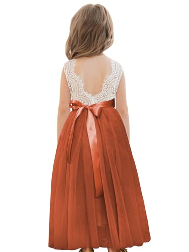 Boho Flower Girl Dress for Wedding Lace Back A-Line Long Straight Tulle Tute Party Dresses PT098