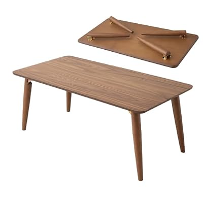 EMOOR Mesa de Centro Plegable de Madera Rectangular-Grande (105 x 52 cm) Nogal, Mesa de Suelo Bajo Espacio Pequeño Tatami Japonés Minimalista