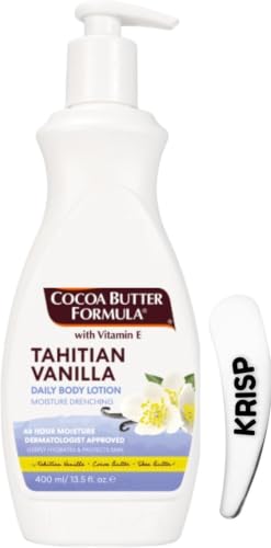 Cocoa Butter Formula Tahitian Vanilla Body Lotion 400ml Deep Moisturizing Nourishing Cocoa Butter Formula For Soft Smooth & Hydrating Skin with Cosmetic Spatula