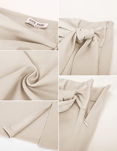 Kate Kasin Women's Skirt Elastic High Waist Bow Tie Knee Length Stretch Bodycon Pencil Skirts with Slit - Image 5