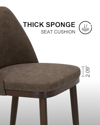 Image of Upholstered Dining Chairs Set of 4 - Modern Dining Room Chairs, Mid-Back Restaurant Kitchen Chairs with Wooden Legs, Dark Brown