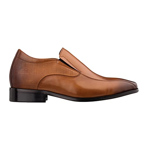 Image of TOTO Men's Invisible Height Increasing Elevator Shoes - Brown Leather Slip-on Formal Dress Loafers- 2.2 Inches Taller - Y6362 - Size 12 D(M) US