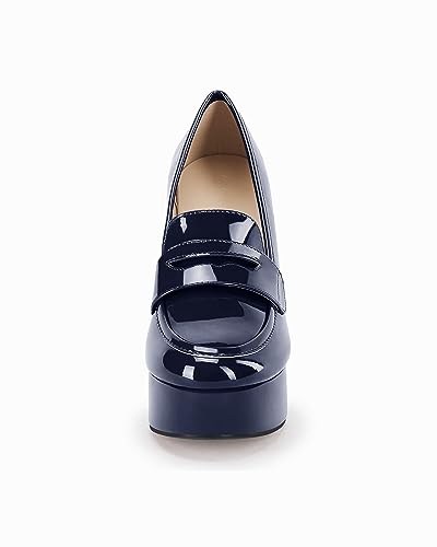 Image of Coutgo Womens Platform Heels Loafers Chunky High Heel Closed Toe Patent Leather Shoes Penny Loafer Business Dress Work Pumps