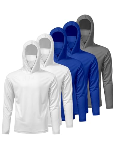 Image of 5 Pack Men's UPF 50+ Sun Protection Hoodie Shirts Long Sleeve Shirts Quick Dry Lightweight for Running Workout Hiking Fishing