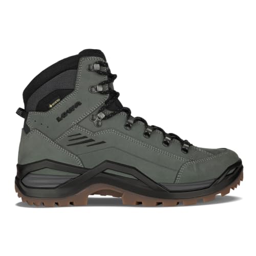 LOWA Men's Renegade EVO GTX Mid Hiking Boot, Dark Grey/Black, 10 | Next-Gen Leather Hiking Boot Featuring GORE-TEX Waterproof Protection, 2-Zone Lacing, and Vibram Trail Grip