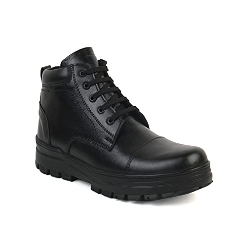 Image of XHUGOY MEDIUM RANGE LACE-UP COMBAT POLICE DMS WARDI BOOT IN BLACK|TAN COLOUR SIZE 3-12 FOR MEN