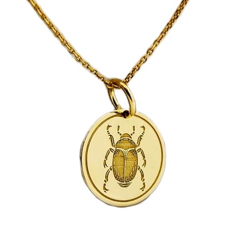 Collier pendentif pièce gravée scarabée, le cadeau idéal et symbolique en argent doré