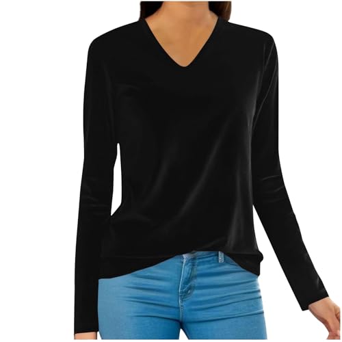 Womens Plus Size Tops Elegant V Neck Long Sleeve Warm Velvet Blouses Fall Fashion Going Out T Shirts for Teen Girls