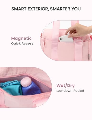 SKYSPER Mini Gym Bag for Women, Small Duffle Bag with Wet Compartment - Super Lightweight, Tiny & Compact Workout Bag for Sports, Travel, Includes Coin Purse（Pink）3