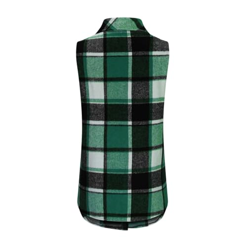 Womens Wool Blend Plaid Shacket Collared Winter Sleeveless Blazer Jackets Flannel Vest Long Button Down Cardigans4