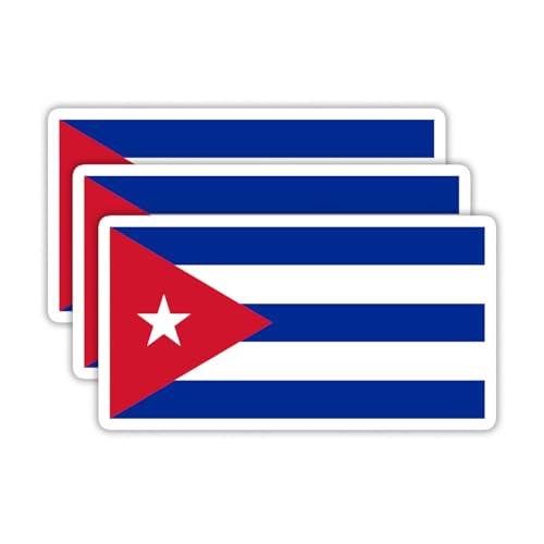 Image of (3PCS) Cuba Flag stickers, Countries Flag Stickers - Waterproof Vinyl Decals For Laptops, Tumblers, Water Bottles, Books, Scrapbooks, Size 3 x 1.6 Inch