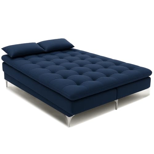 Image of Sleepify Agel 3 Seater Fabric Sofa Cum Bed Set with 2 Cushions, Best Fit for Indian Homes, Living Rooms, Offices with (Dark Blue)