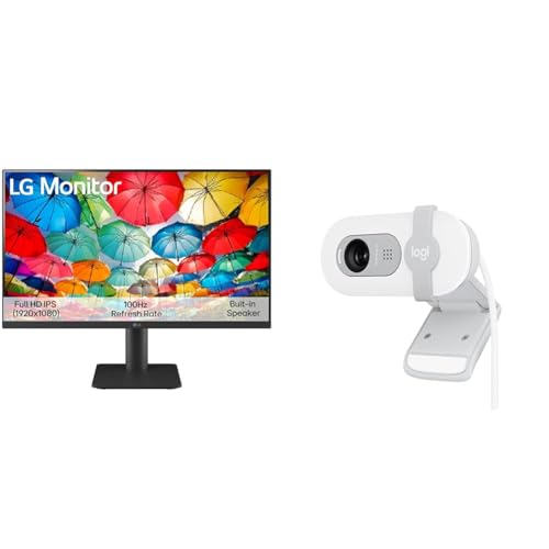 Image of LG 27MS550 (27 Inch) IPS Full HD (1920 x 1080) Monitor, 5ms, 100Hz, HDMI X 2, Built-in Speaker, Tilt & Height Adjustable Stand, Virtual Borderless + Logitech Brio 100 Full HD 1080P Webcam