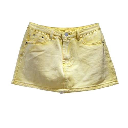 Women’S Denim Skirts Slim Washed Solid Color A-Line High Waist Minimalist Casual Short Skirt with Pockets2