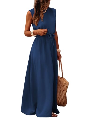 Caracilia Womens 2 Piece Maxi Skirt Sets 2026 Summer Casual Cropped Tank Top High Waisted Long Skirts Beach Vacation Clothes Navy Blue Medium
