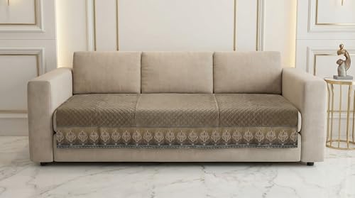 Image of Velvet Quilted Sofa Cover Mat Seat & Back, L Shape 3+2, Main L69in Chaise L46in H32in, Mouse Brown Color,Anti Skid Backing, 6in Hanging Strap Design, W, Style -MouseBrown-L32