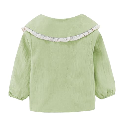Image of LittleSpring Girls Button Down Shirt with Peter Pan Collar Tie Bow Blouse