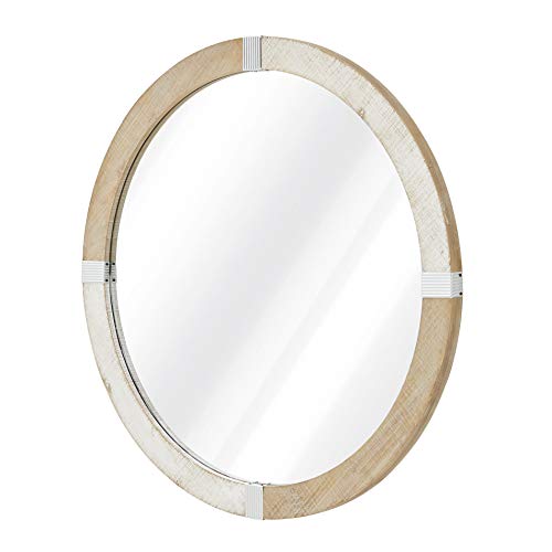 H HOMEBROAD. Rustic Solid Wooden Framed 31.5 inch Round Wall Mirror, Farmhouse Decor Mirror, Large Wooden Circle Frame Mirror for Wall Decor, Living Room Bedroom Bathroom Entryway, Rustic Brown White - Image 5