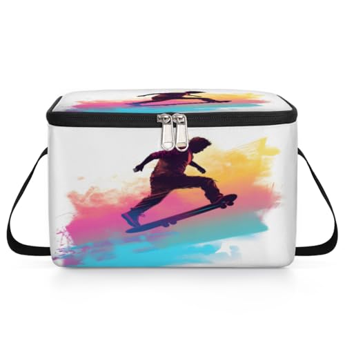 GzLeyigou Skate Sport Lunch Bags for Women Men 9 Cans, Hot & Cold Food Delivery Bag Insulated Grocery Bag Insulated Lunch Box Cooler Bag for Office Work Picnic Beach