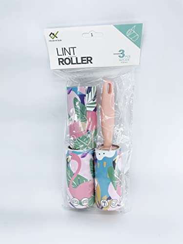 Image of House of Quirk Lint Rollers Brush Reusable Sticky Picker Cleaner Roller Easy-Tear Sheets Pet Hair Lint Roller 10cm Sheet Set of 3 Rolls 180 Sheets, 60 Sheets Each roll - Pink Flamingo
