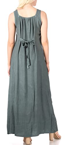 Image of Sakkas Stella Long Tank Top Adjustable Caftan Corset Dress with Embroidery