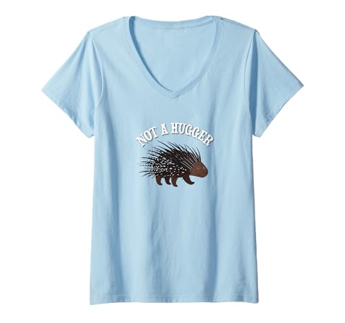 Mujer Cute Mens & Womens Not A Hugger Porcupine Lover Camiseta Cuello V